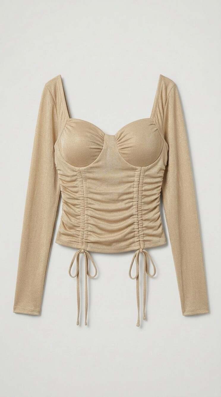 No Boundaries Ruched Long Sleeve Corset Top Size S (3-5) Gold